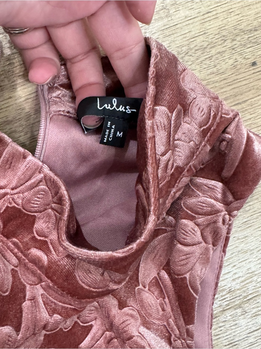Lulu's Dusty Rose Floral Embossed Wrap Midi Dress - Picture 3 of 3